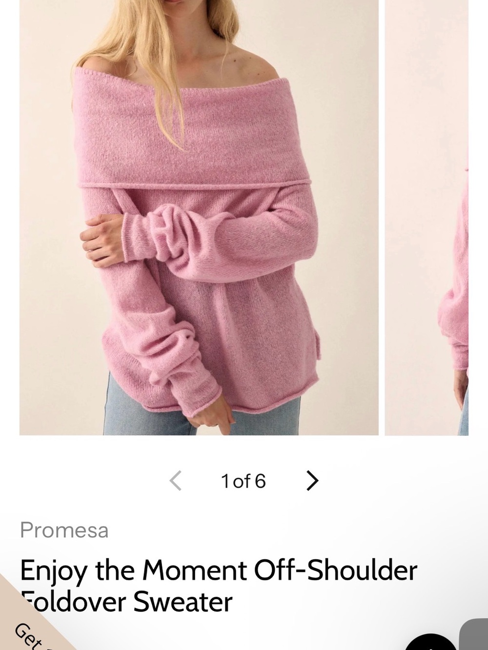 Promesa Blush Pink Off-Shoulder Foldover Knit Sweater
